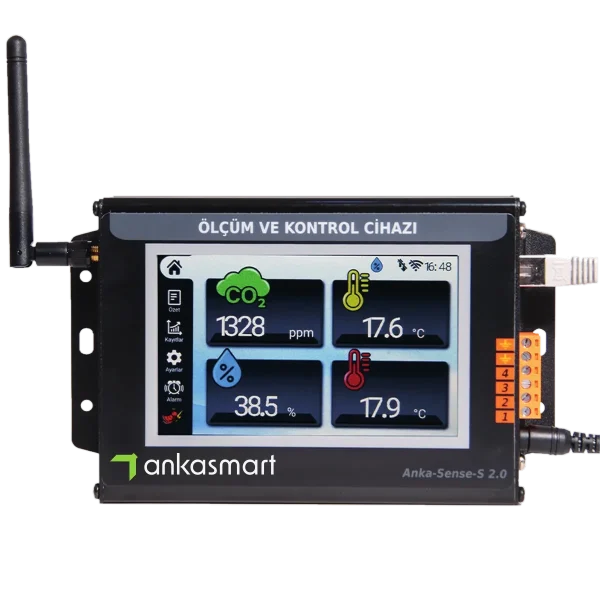 Anka Sense S Anka Sense S ölçüm ve kontrol cihazı, 5 inç ekranında CO₂, sıcaklık ve nem değerleri